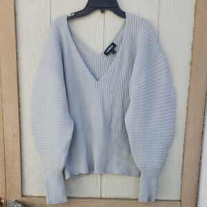 Express Ribbed Barrel Sleeve V neck Spring Sweater Muted Green Pastel XL Boho